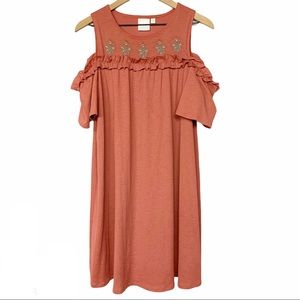 Lauren Conrad embroidered cold shoulder dress L